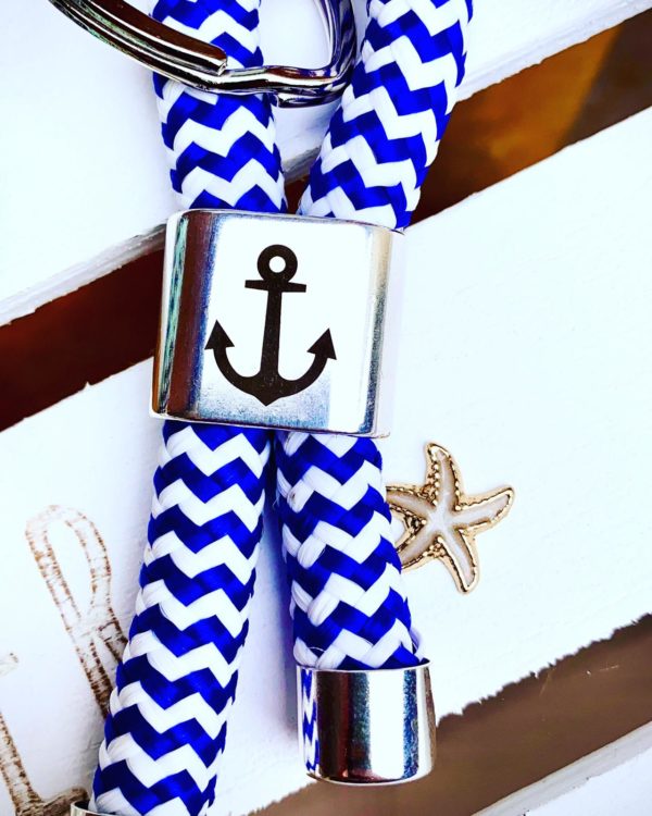 fiffychic Schlüsselanhänger in blau weiss mit Schiebeperle und Anker