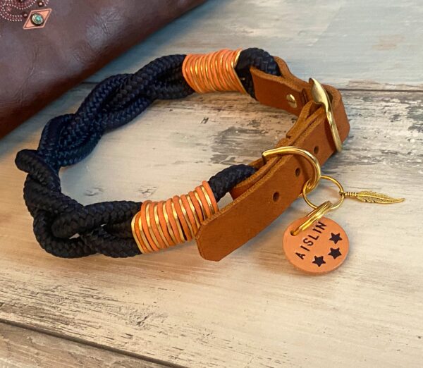 Tauleine und Halsband Set blau Cognac – Bild 13