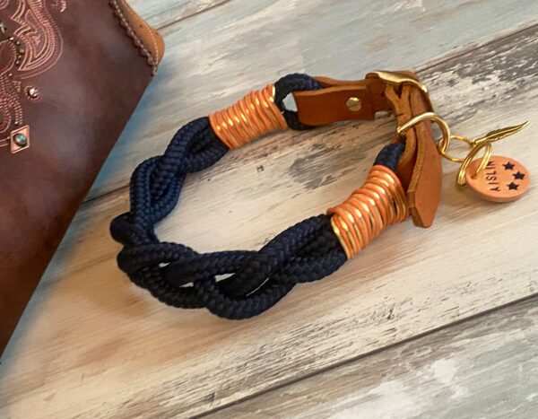 Tauleine und Halsband Set blau Cognac – Bild 12