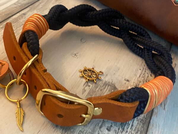 Tauleine und Halsband Set blau Cognac – Bild 10