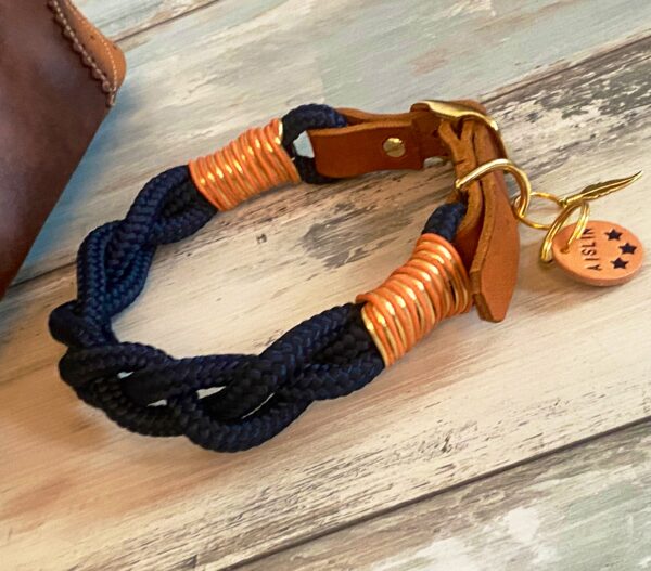 Tauleine und Halsband Set blau Cognac – Bild 3