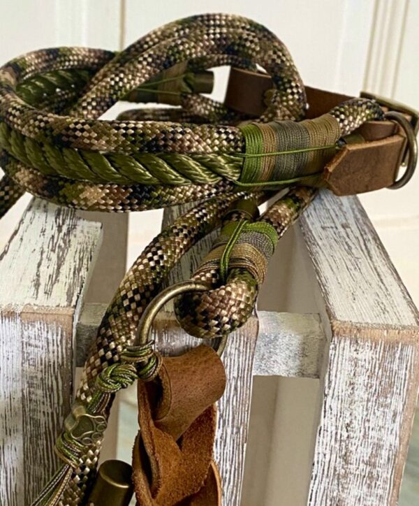 Tauleine und Halsband Camouflage mit Leder verstellbar