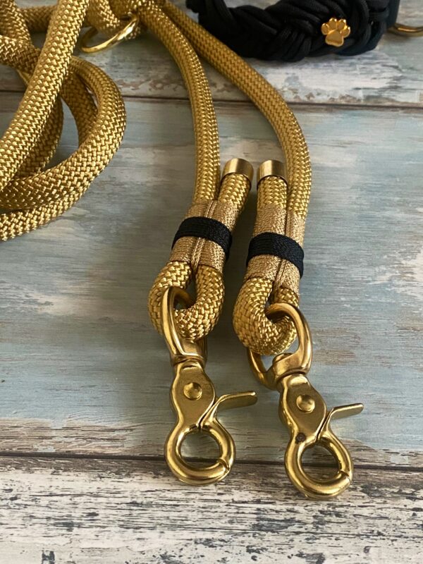 Hundeleine Tauleine und Paracord Halsband verstellbar Gold schwarz – Bild 7