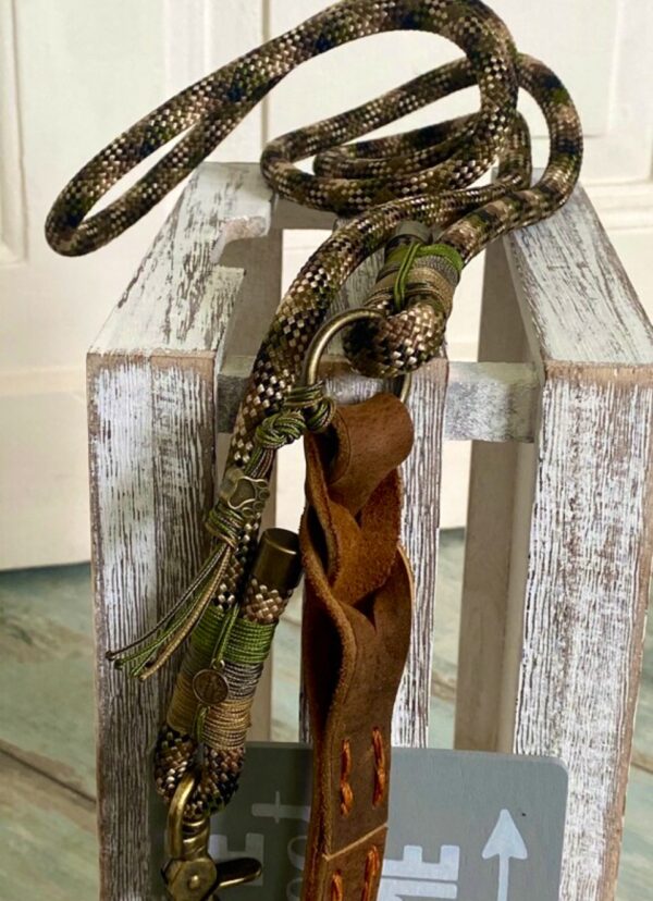 Tauleine und Halsband Camouflage mit Leder verstellbar – Bild 4