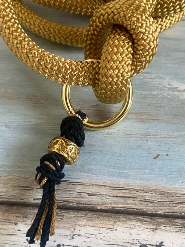 Hundeleine Tauleine und Paracord Halsband verstellbar Gold schwarz – Bild 6