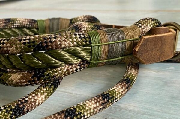 Tauleine und Halsband Camouflage mit Leder verstellbar – Bild 2
