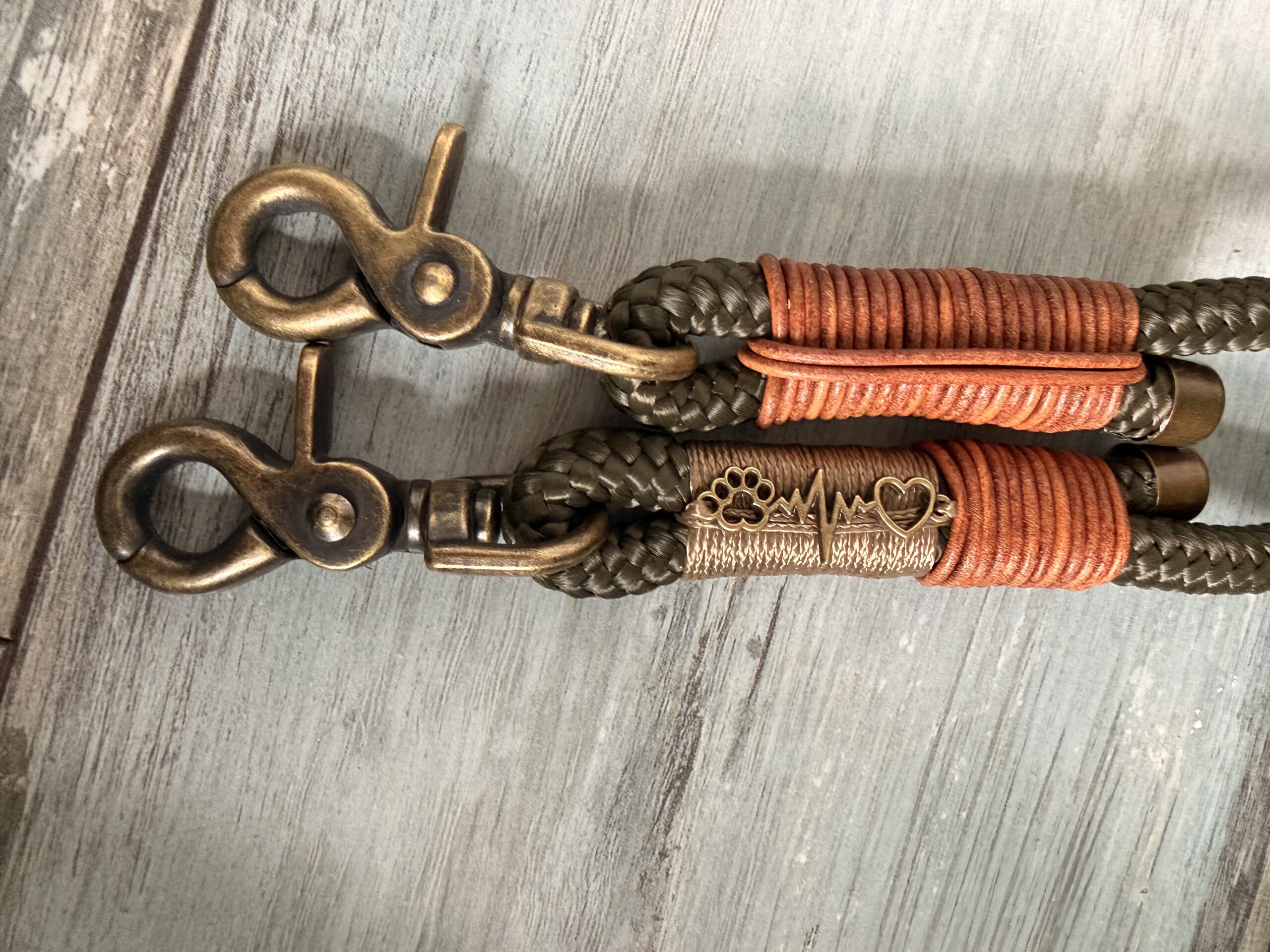 🐶 Tauleine & Tauhalsband Set – Army Green | Handgefertigt aus PPM-Seil mit Leder &Antik Messing – Bild 10