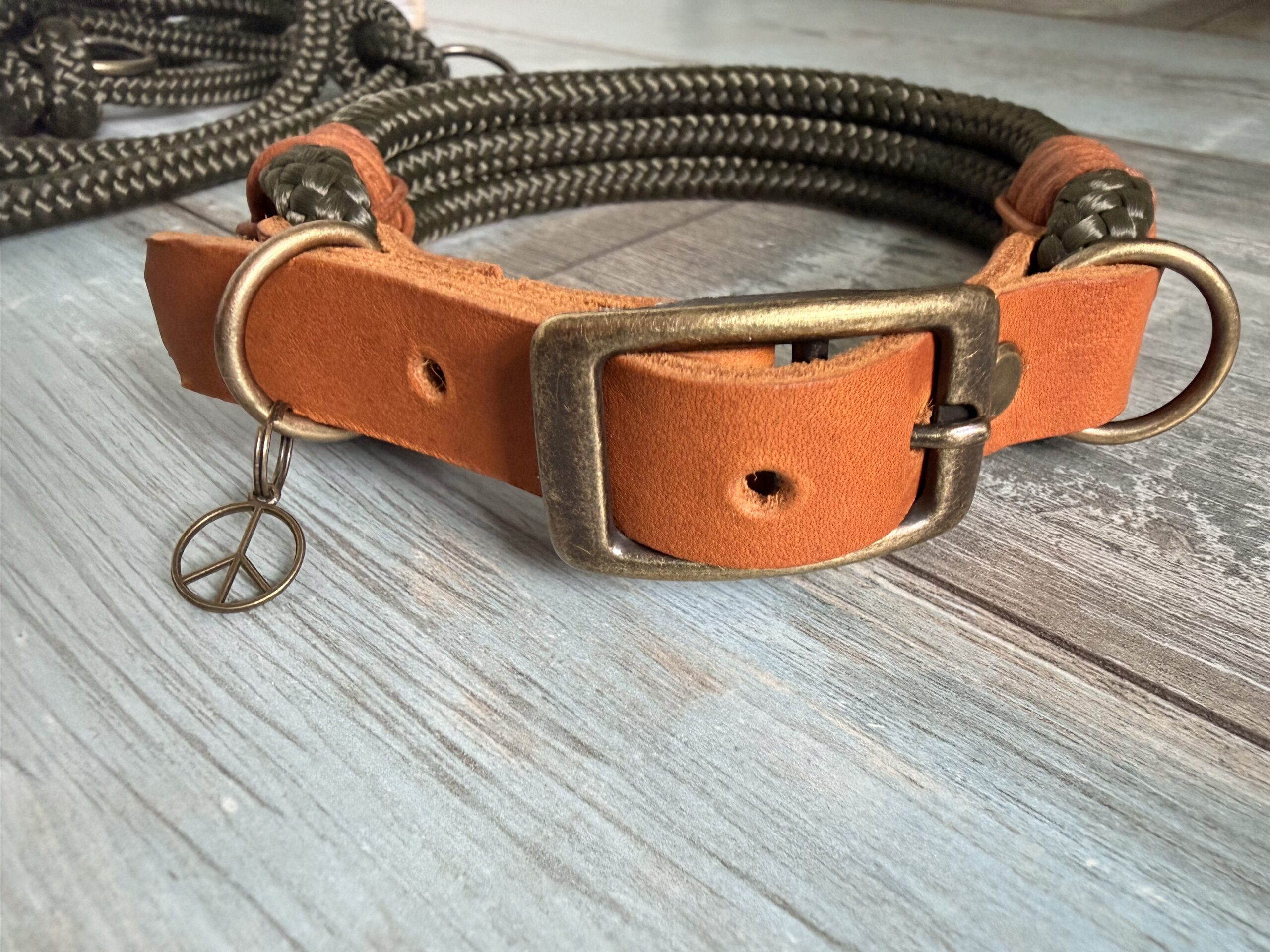 🐶 Tauleine & Tauhalsband Set – Army Green | Handgefertigt aus PPM-Seil mit Leder &Antik Messing – Bild 13
