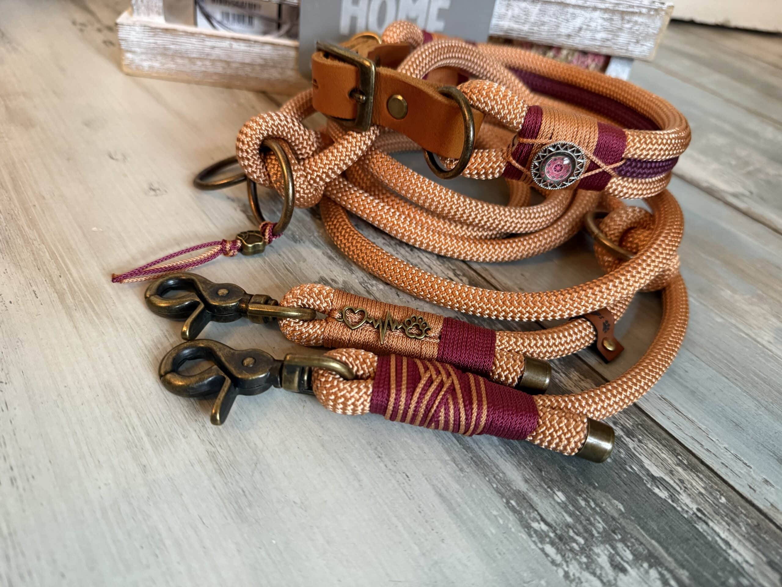 Hundeleine und Halsband Set Kupfer