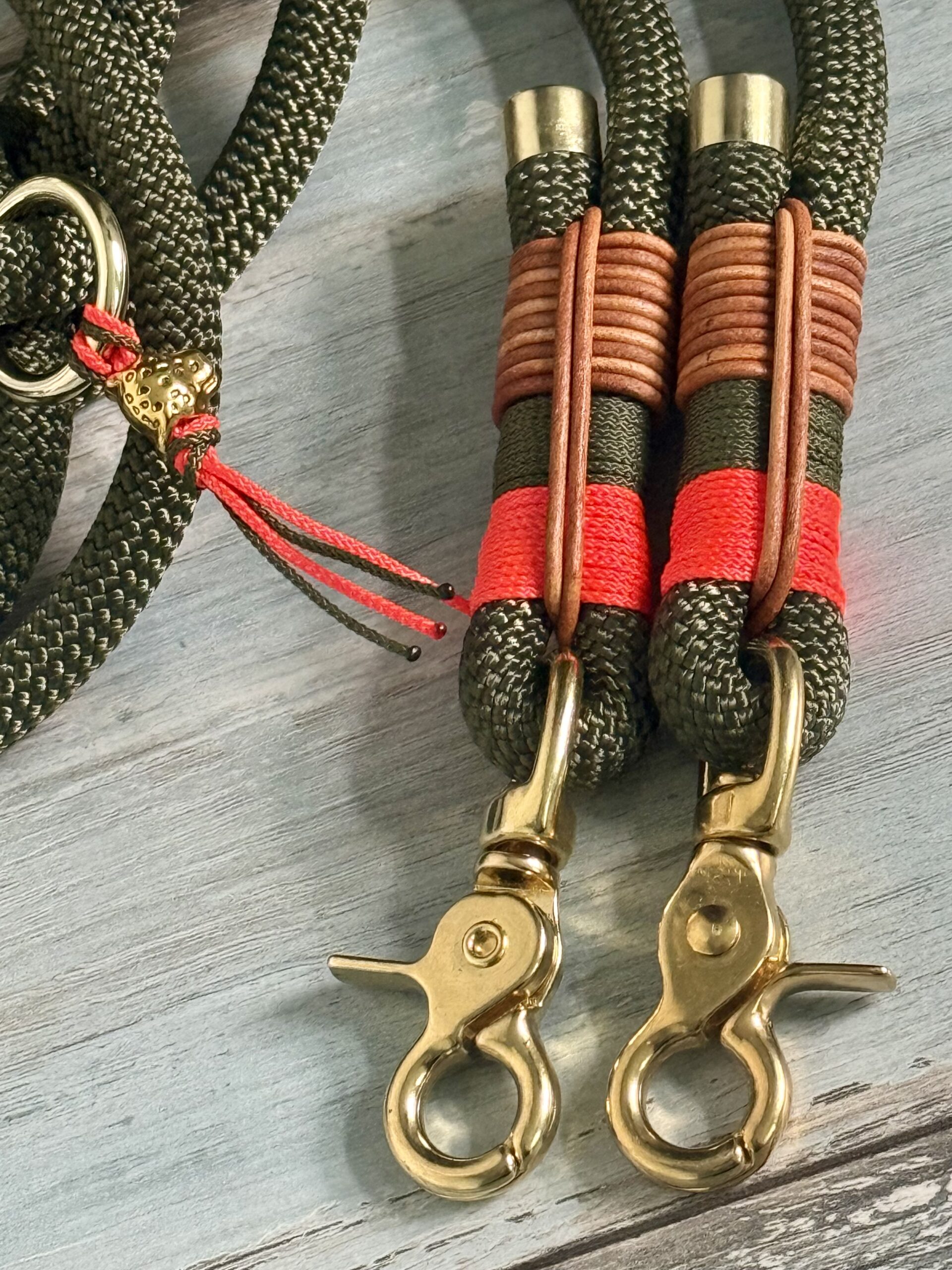 Stilvolles Tauleinen und Halsband Set verstellbar Army Green Messing – Bild 14