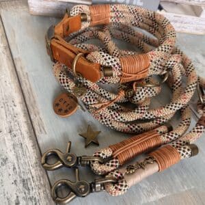 🐾 Tauleine & Halsband Set „Tartan Beige“ – Premium Hundeleine & Halsband im Old English / Burberry Style