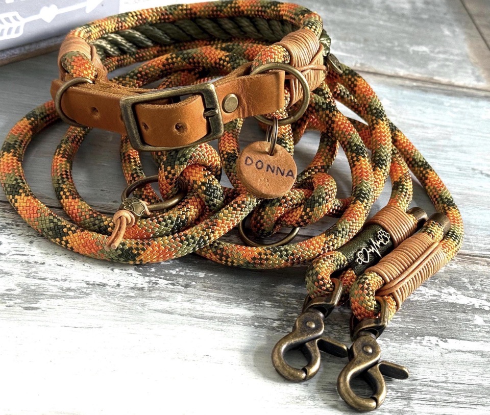 Tauleine und Halsband Oliv Orange
