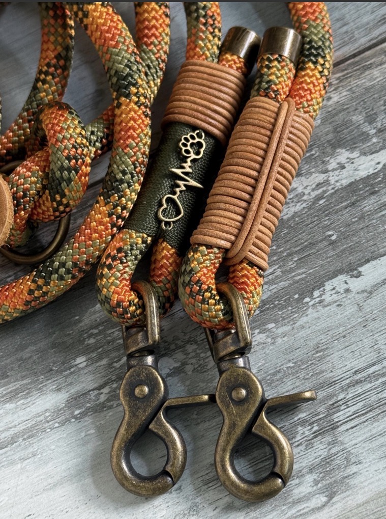 Tauleine und Halsband Oliv Orange – Bild 3