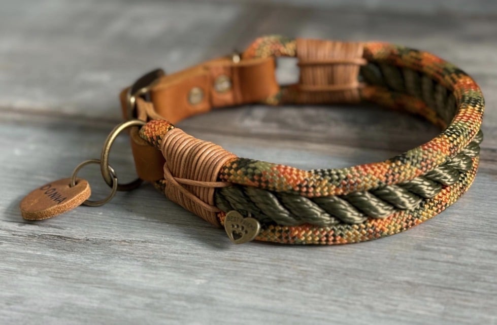 Tauleine und Halsband Oliv Orange – Bild 6