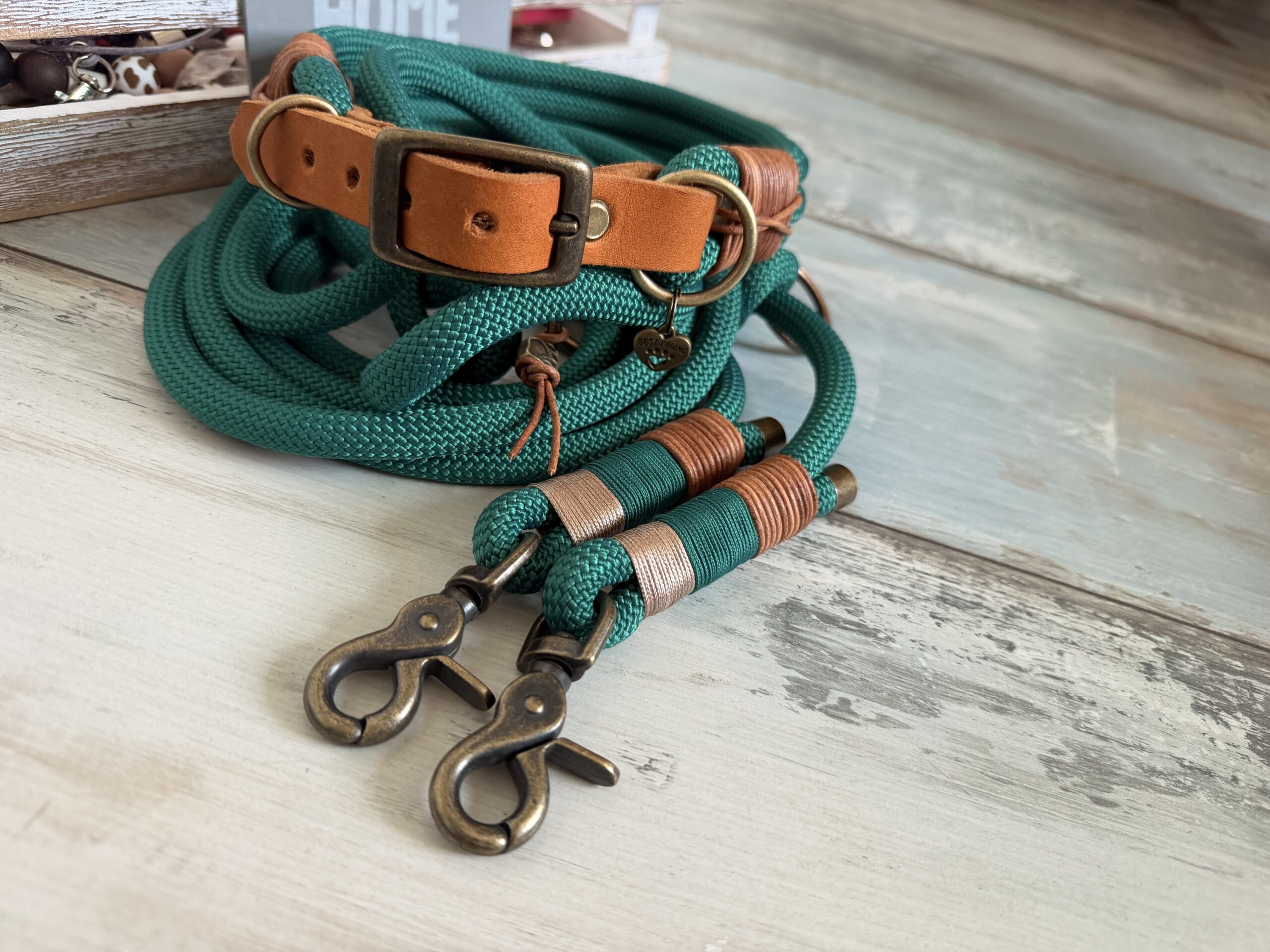 Hundeleine und Halsband für große und kleine Hunde verstellbar Handmade