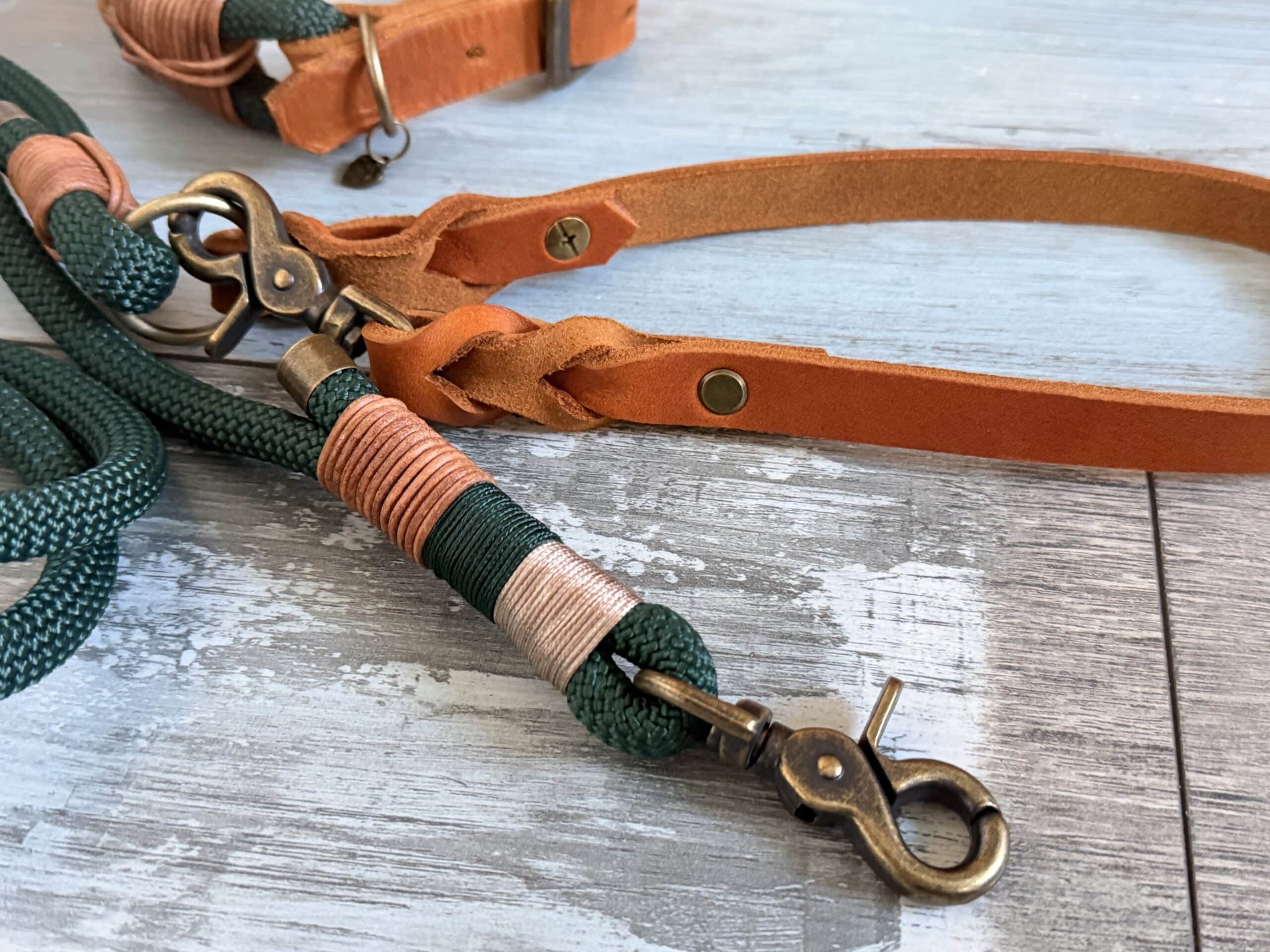 Hundeleine und Halsband Set mit Lederhandschlaufe – Bild 5