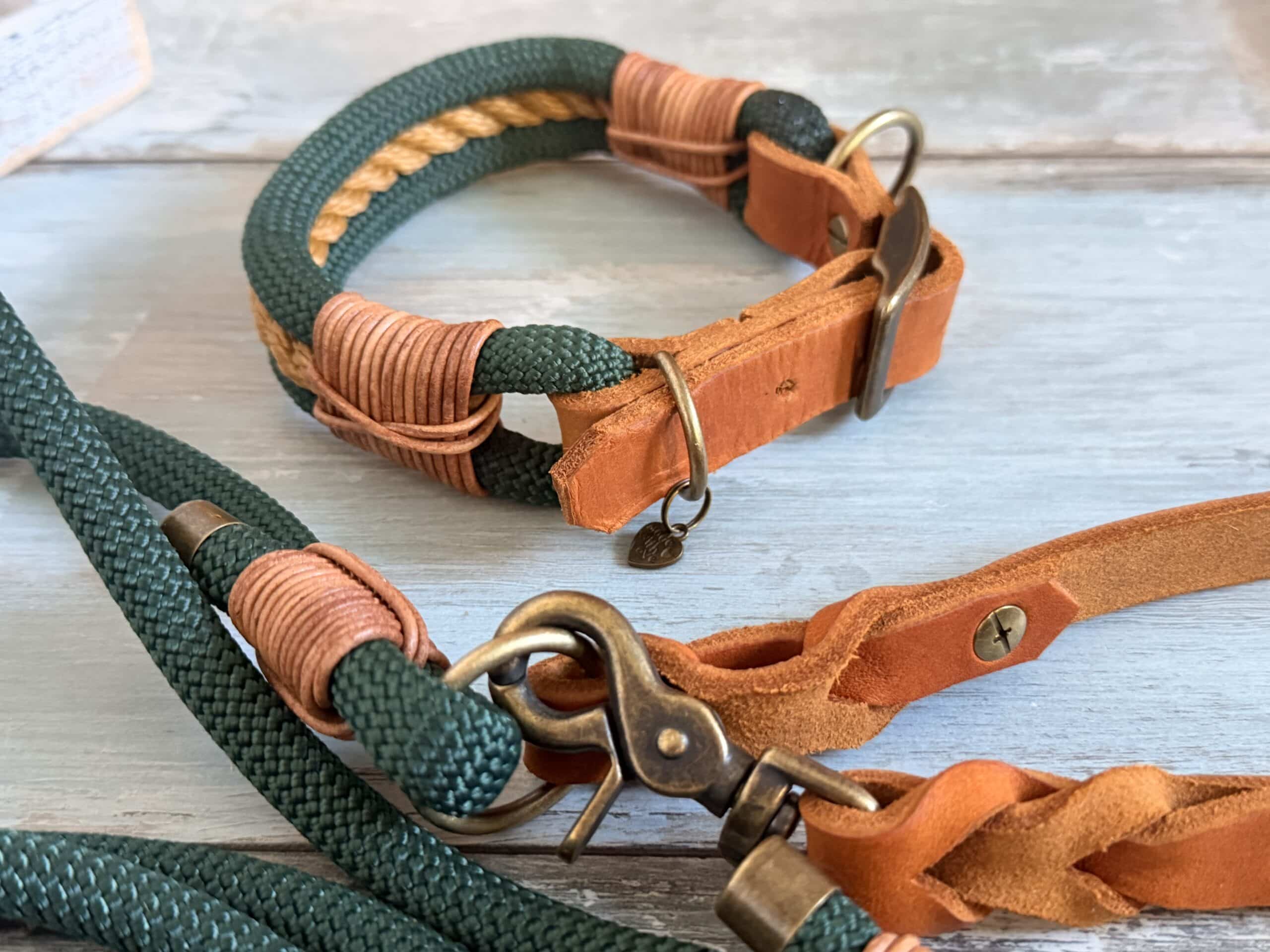 Hundeleine und Halsband Set mit Lederhandschlaufe – Bild 4