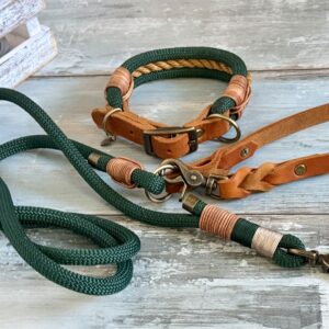 Hundeleine und Halsband Set mit Lederhandschlaufe
