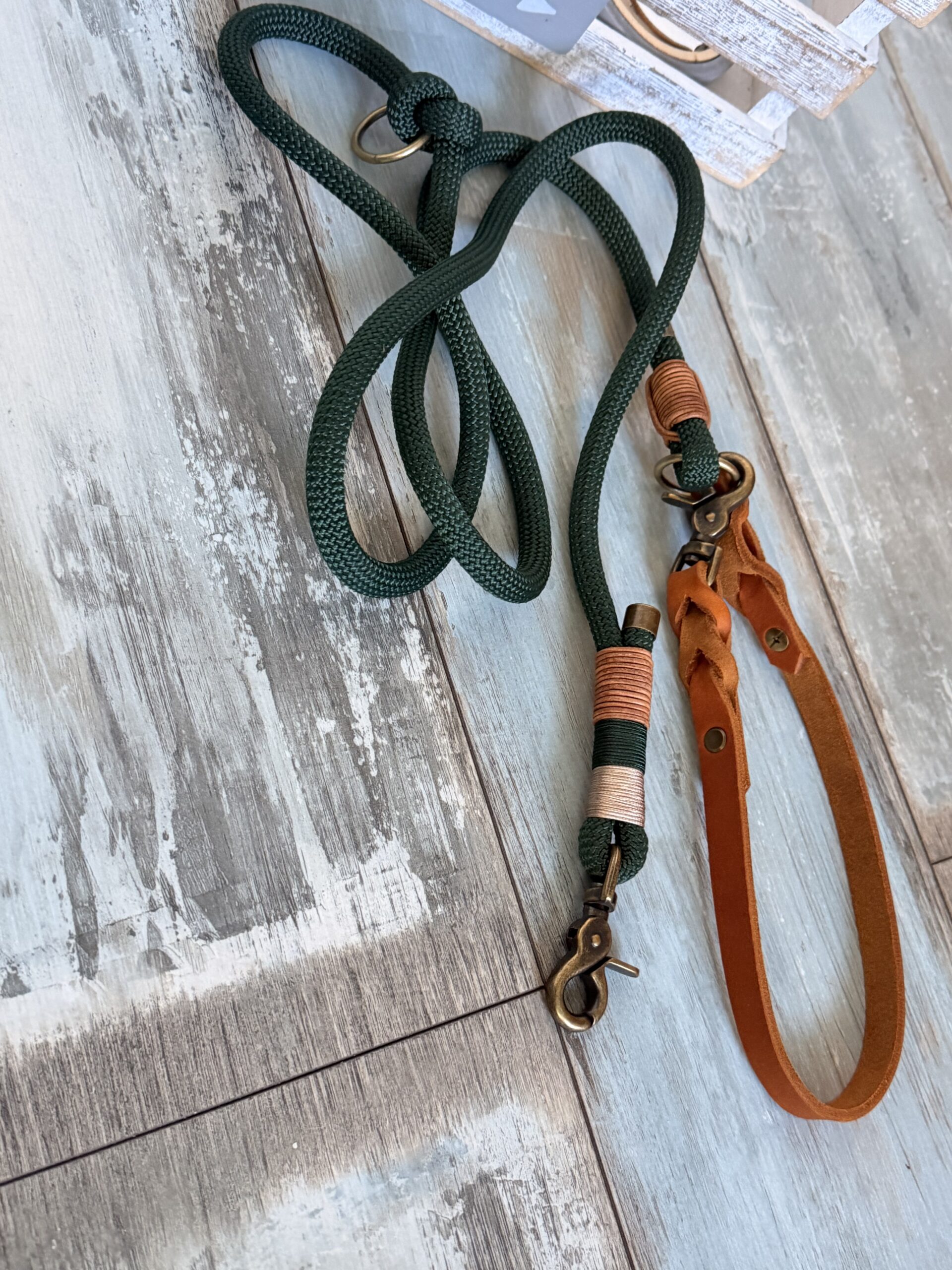 Hundeleine und Halsband Set mit Lederhandschlaufe – Bild 2